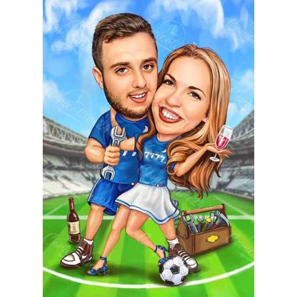 Ръчно-нарисувана-карикатура-на-влюбени-фенове-на-Левски.-1000x1000