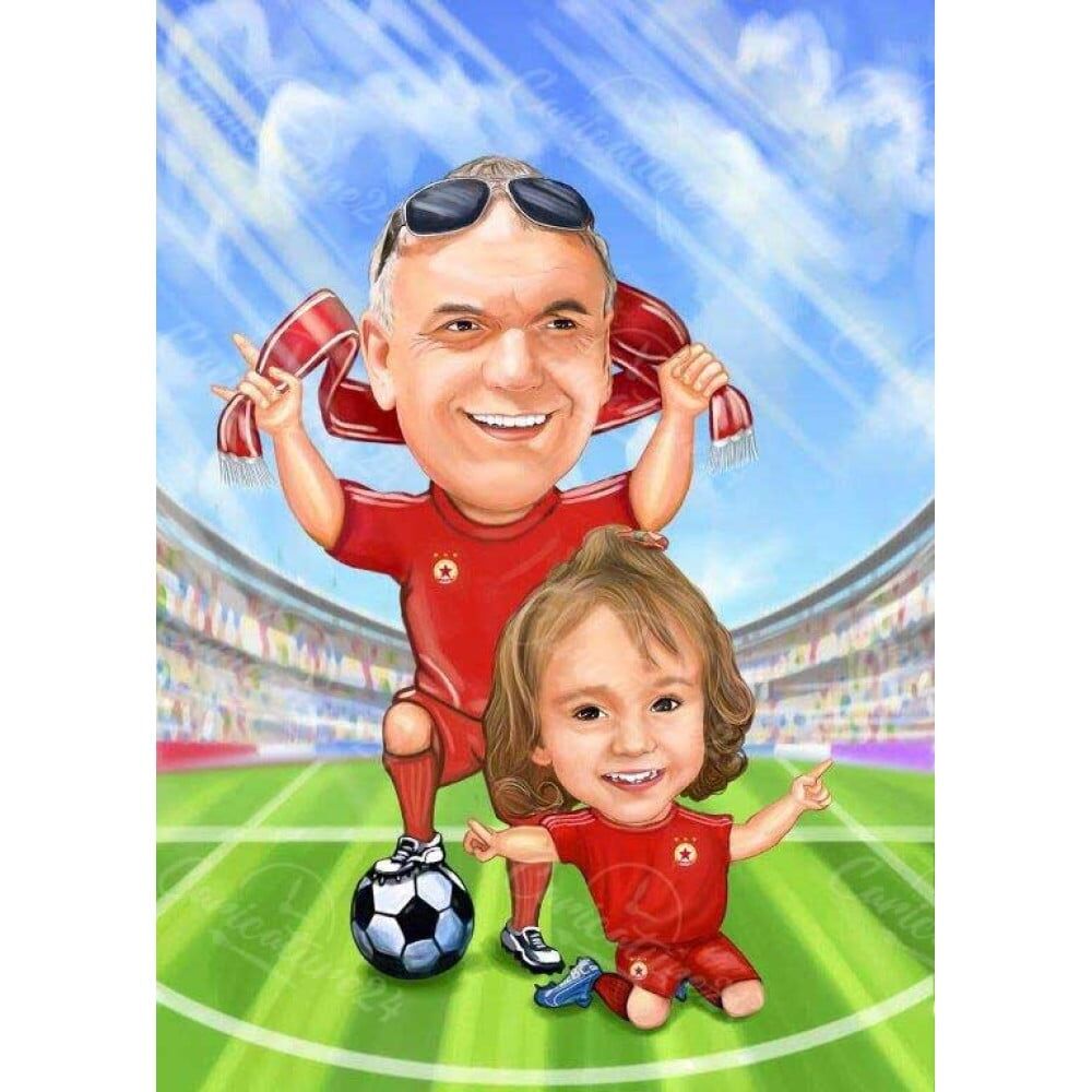Карикатура-за-баща-и-син-футболисти-1000x1000
